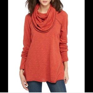 FREE PEOPLE BEACH RUSTY ORANGE LONG SLEEVE COCOON COWL NECK PULLOVER